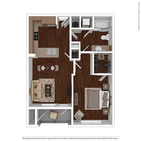 Floor plan for 1 bed, 1 bath, 682 sqft